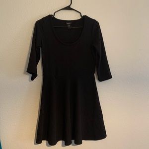 3 Quarter Length Sleeve Black Skater Skirt Dress